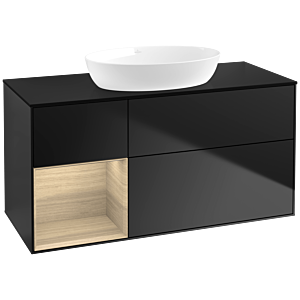 Villeroy und Boch Finion Waschtischunterschrank FA62PCPD 120cm, Abdeckplatte black matt, Regale Oak Veneer, Black matt lacquer