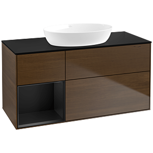 Villeroy et Boch Finion Villeroy et Boch FA62PDGN 120cm, plaque de recouvrement noir mat, étagères laqué noir mat, placage noyer