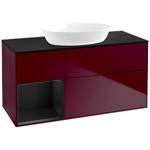 Villeroy und Boch Finion Waschtischunterschrank FA62PDHB 120cm, Abdeckplatte black matt, Regale Black matt lacquer, Peony Matt
