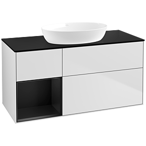 Villeroy und Boch Finion Waschtischunterschrank FA62PDMT 120cm, Abdeckplatte black matt, Regale Black matt lacquer, White matt lacquer