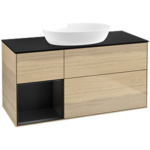 Villeroy und Boch Finion Waschtischunterschrank FA62PDPC 120cm, Abdeckplatte black matt, Regale Black matt lacquer, Oak Veneer