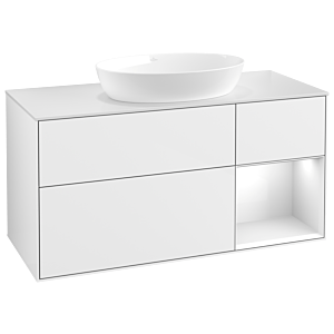 Villeroy et Boch Finion Villeroy et Boch FA71GFGF 120cm, plaque de recouvrement blanc mat, étagères Laque blanche brillante, Laque blanche brillante