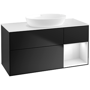 Villeroy et Boch Finion Villeroy et Boch FA71GFPD 120cm, plaque de recouvrement blanc mat, étagères laqué blanc brillant, laqué noir mat