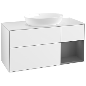 Villeroy und Boch Finion Waschtischunterschrank FA71GKGF 120cm, Abdeckplatte white matt, Regale Anthracite matt lacquer, Glossy white lacquer
