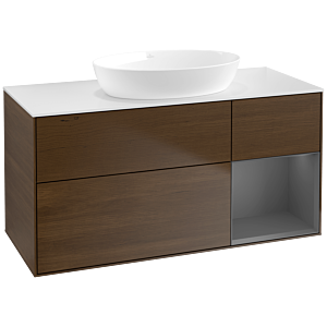 Villeroy et Boch Finion Villeroy et Boch FA71GKGN 120cm, plaque de recouvrement blanc mat, étagères laqué mat anthracite, placage noyer