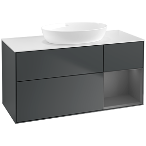 Villeroy und Boch Finion Waschtischunterschrank FA71GKHG 120cm, Abdeckplatte white matt, Regale Anthracite matt lacquer, Midnight Blue Matt Lacquer
