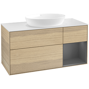 Villeroy et Boch Finion Villeroy et Boch FA71GKPC 120cm, plaque de recouvrement blanc mat, étagères laqué mat anthracite, Oak Veneer