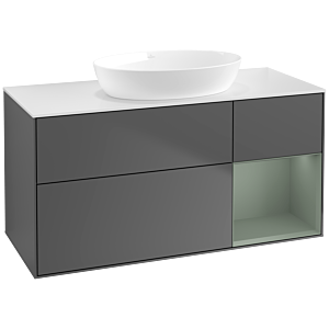 Villeroy und Boch Finion Waschtischunterschrank FA71GMGK 120cm, Abdeckplatte white matt, Regale Olive matt lacquer, Anthracite matt