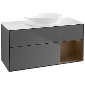 Villeroy und Boch Finion Waschtischunterschrank FA71GNGK 120cm, Abdeckplatte white matt, Regale Walnut Veneer, Anthracite matt