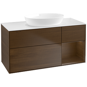 Villeroy und Boch Finion Waschtischunterschrank FA71GNGN 120cm, Abdeckplatte white matt, Regale Walnut Veneer, Walnut veneer