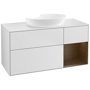 Villeroy und Boch Finion Waschtischunterschrank FA71GNMT 120cm, Abdeckplatte white matt, Regale Walnut Veneer, White matt lacquer