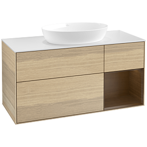 Villeroy und Boch Finion Waschtischunterschrank FA71GNPC 120cm, Abdeckplatte white matt, Regale Walnut Veneer, Oak Veneer