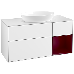 Villeroy et Boch Finion Villeroy et Boch FA71HBGF 120cm, plaque de recouvrement blanc mat, étagères Peony laqué mat, laqué blanc brillant