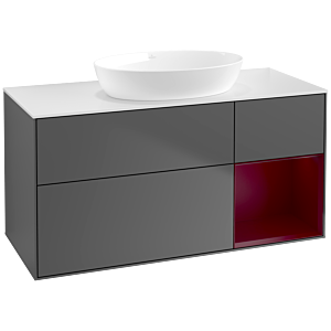 Villeroy und Boch Finion Waschtischunterschrank FA71HBGK 120cm, Abdeckplatte white matt, Regale Peony matt lacquer, Anthracite matt