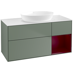 Villeroy et Boch Finion Villeroy et Boch FA71HBGM 120cm, plaque de recouvrement blanc mat, étagères Peony laqué mat, Olive Matt Lacquer