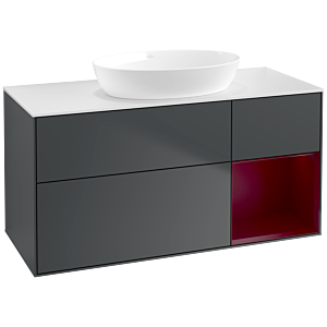 Villeroy und Boch Finion Waschtischunterschrank FA71HBHG 120cm, Abdeckplatte white matt, Regale Peony matt lacquer, Midnight Blue Matt Lacquer