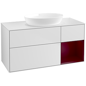 Villeroy et Boch Finion Villeroy et Boch FA71HBMT 120cm, plaque de recouvrement blanc mat, étagères Peony laqué mat, laqué blanc mat