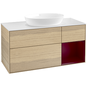 Villeroy und Boch Finion Waschtischunterschrank FA71HBPC 120cm, Abdeckplatte white matt, Regale Peony matt lacquer, Oak Veneer
