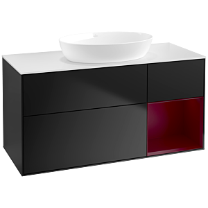 Villeroy und Boch Finion Waschtischunterschrank FA71HBPD 120cm, Abdeckplatte white matt, Regale Peony matt lacquer, Black matt lacquer