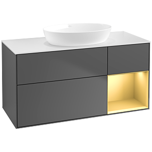 Villeroy et Boch Finion Villeroy et Boch FA71HFGK 120cm, plaque de recouvrement blanc mat, étagères laqué or mat, anthracite mat