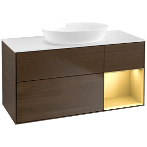 Villeroy and Boch Finion Villeroy and Boch Finion FA71HFGN 120cm, cover plate white matt, shelves gold matt lacquer, walnut veneer