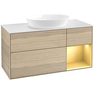 Villeroy and Boch Finion Villeroy and Boch Finion FA71HFPC 120cm, cover plate white matt, shelves gold matt lacquer, Oak Veneer
