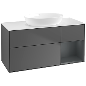 Villeroy und Boch Finion Waschtischunterschrank FA71HGGK 120cm, Abdeckplatte white matt, Regale Midnight matt lacquer, Anthracite matt
