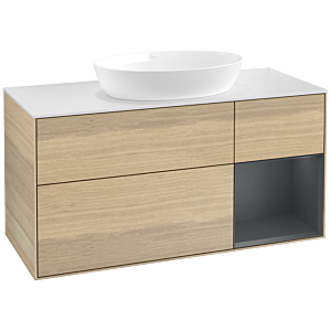 Villeroy et Boch Finion Villeroy et Boch FA71HGPC 120cm, plaque de recouvrement blanc mat, étagères laqué mat Midnight, Oak Veneer