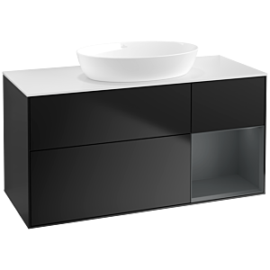 Villeroy et Boch Finion Villeroy et Boch FA71HGPD 120cm, plaque de recouvrement blanc mat, étagères laqué mat Midnight, laqué noir mat