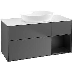 Villeroy et Boch Finion Villeroy et Boch FA71PDGK 120cm, plaque de recouvrement blanc mat, étagères laqué noir mat, anthracite mat