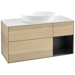 Villeroy and Boch Finion Villeroy and Boch Finion FA71PDPC 120cm, cover plate white matt, shelves black matt lacquer, Oak Veneer
