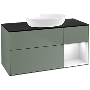 Villeroy et Boch Finion Villeroy et Boch FA72GFGM 120cm, plaque de recouvrement noir mat, étagères Laque blanche brillante, Olive Matt Lacquer