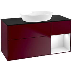 Villeroy und Boch Finion Waschtischunterschrank FA72GFHB 120cm, Abdeckplatte black matt, Regale Glossy white lacquer, Peony Matt