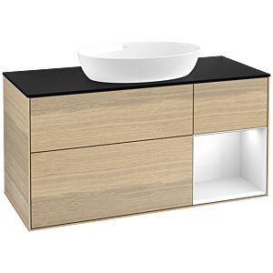 Villeroy et Boch Finion Villeroy et Boch FA72GFPC 120cm, plaque de recouvrement noir mat, étagères Laque blanche brillante, Oak Veneer
