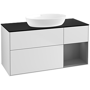 Villeroy et Boch Finion Villeroy et Boch FA72GKMT 120cm, plaque de recouvrement noir mat, étagères laqué anthracite mat, laqué blanc mat