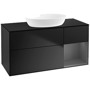 Villeroy et Boch Finion Villeroy et Boch FA72GKPD 120cm, plaque de recouvrement noir mat, étagères laqué anthracite mat, laqué noir mat