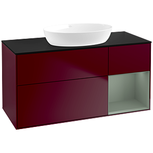 Villeroy und Boch Finion Waschtischunterschrank FA72GMHB 120cm, Abdeckplatte black matt, Regale Olive matt lacquer, Peony Matt