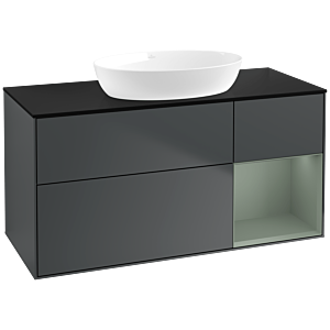 Villeroy und Boch Finion Waschtischunterschrank FA72GMHG 120cm, Abdeckplatte black matt, Regale Olive matt lacquer, Midnight Blue Matt Lacquer
