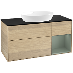 Villeroy und Boch Finion Waschtischunterschrank FA72GMPC 120cm, Abdeckplatte black matt, Regale Olive matt lacquer, Oak Veneer