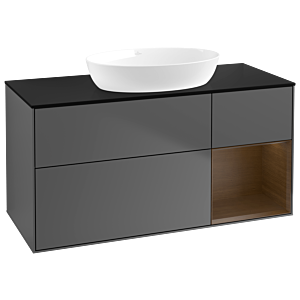 Villeroy und Boch Finion Waschtischunterschrank FA72GNGK 120cm, Abdeckplatte black matt, Regale Walnut Veneer, Anthracite matt