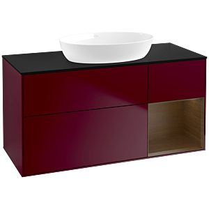 Villeroy und Boch Finion Waschtischunterschrank FA72GNHB 120cm, Abdeckplatte black matt, Regale Walnut Veneer, Peony Matt