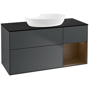 Villeroy und Boch Finion Waschtischunterschrank FA72GNHG 120cm, Abdeckplatte black matt, Regale Walnut Veneer, Midnight Blue Matt Lacquer