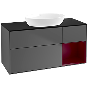 Villeroy und Boch Finion Waschtischunterschrank FA72HBGK 120cm, Abdeckplatte black matt, Regale Peony matt lacquer, Anthracite matt