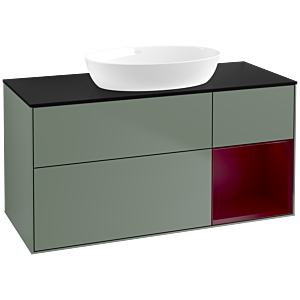 Villeroy et Boch Finion Villeroy et Boch FA72HBGM 120cm, plaque de recouvrement noir mat, étagères Peony laqué mat, Olive Matt Lacquer