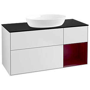 Villeroy und Boch Finion Waschtischunterschrank FA72HBMT 120cm, Abdeckplatte black matt, Regale Peony matt lacquer, White matt lacquer