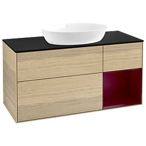 Villeroy und Boch Finion Waschtischunterschrank FA72HBPC 120cm, Abdeckplatte black matt, Regale Peony matt lacquer, Oak Veneer