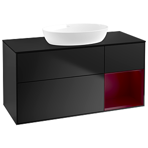 Villeroy et Boch Finion Villeroy et Boch FA72HBPD 120cm, plaque de recouvrement noir mat, étagères Peony laqué mat, laqué noir mat