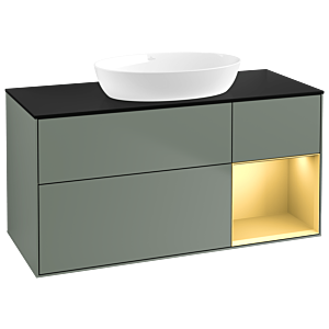 Villeroy und Boch Finion Waschtischunterschrank FA72HFGM 120cm, Abdeckplatte black matt, Regale Gold matt lacquer, Olive Matt Lacquer
