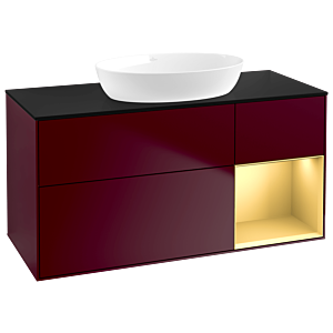 Villeroy et Boch Finion Villeroy et Boch FA72HFHB 120cm, plaque de recouvrement noir mat, étagères laqué mat or, Peony Matt