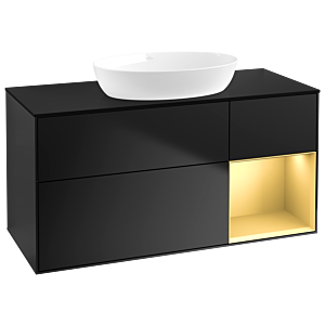 Villeroy et Boch Finion Villeroy et Boch FA72HFPD 120cm, plaque de recouvrement noir mat, étagères laqué or mat, laqué noir mat